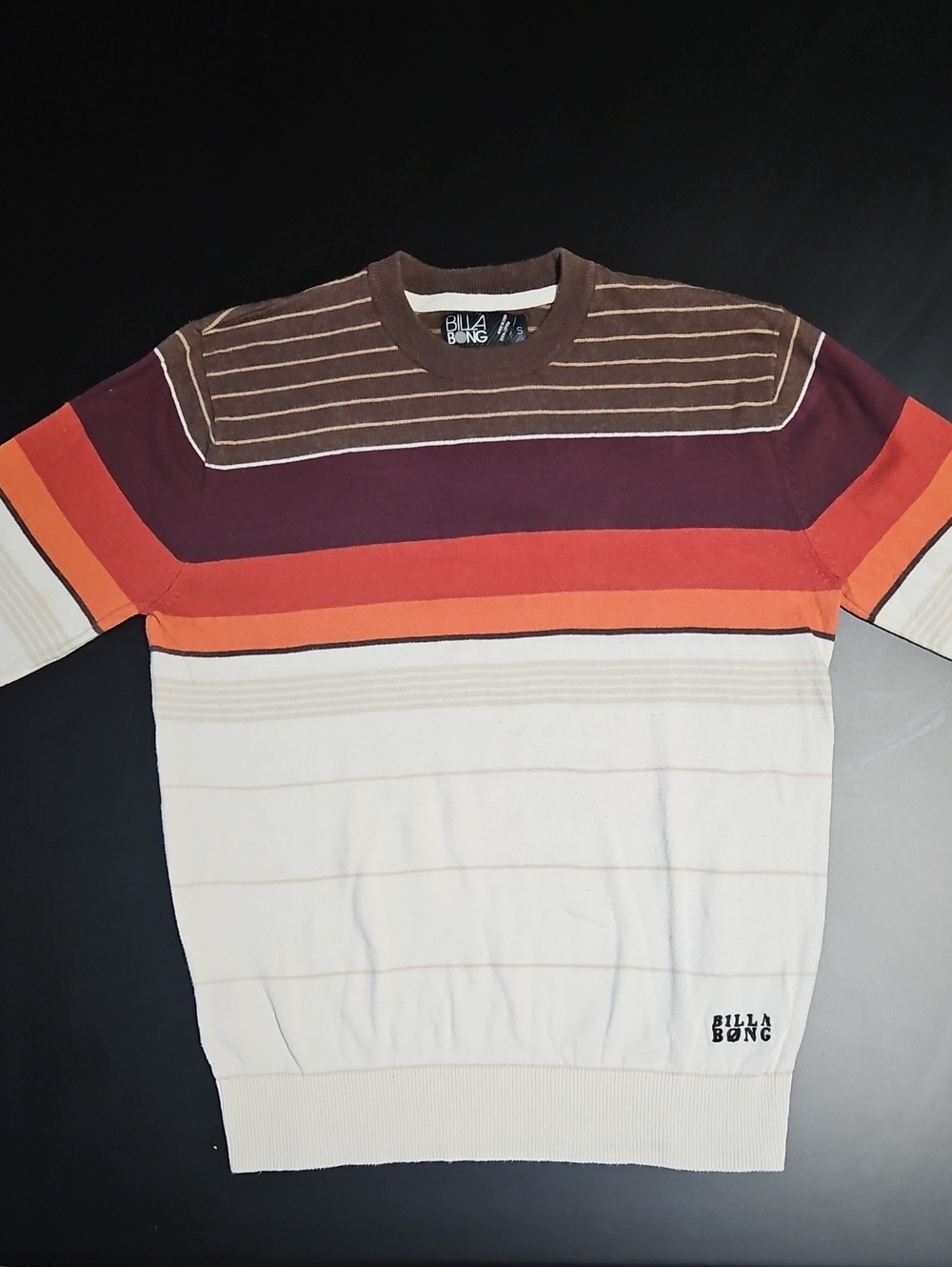 Billabong Men's Striped Crewneck Sweater - Cream, Brown & Orange Size Small